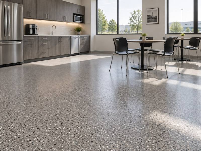 Flake epoxy floor in an office break room in Guelph