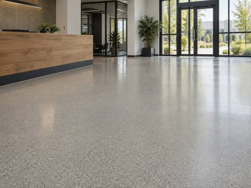 Seamless floor in an industrial office lobby in Guelph