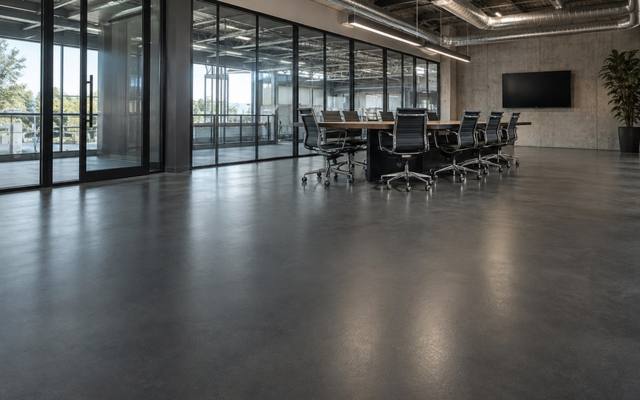 Grey epoxy floor in an office meeting area in Guelph