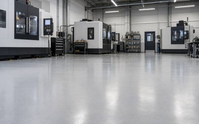 Epoxy floor between CNC machines in Guelph, Ontario